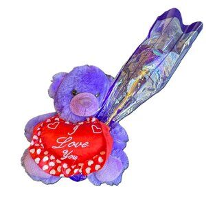 Teddy Bear Light-Up Flower I Love You Valentine’s Day Purple Red Heart Plush 6''